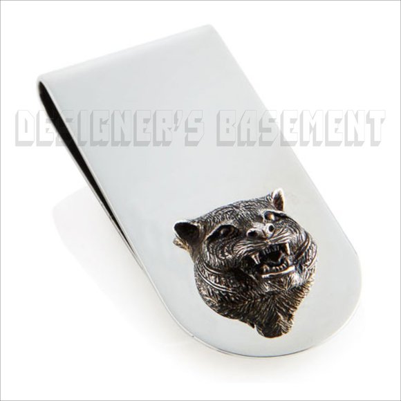 GUCCI 925 Sterling Silver FELINE HEAD Tiger Cat Trademark logo Money Clip NIB 🎁 - Picture 1 of 8